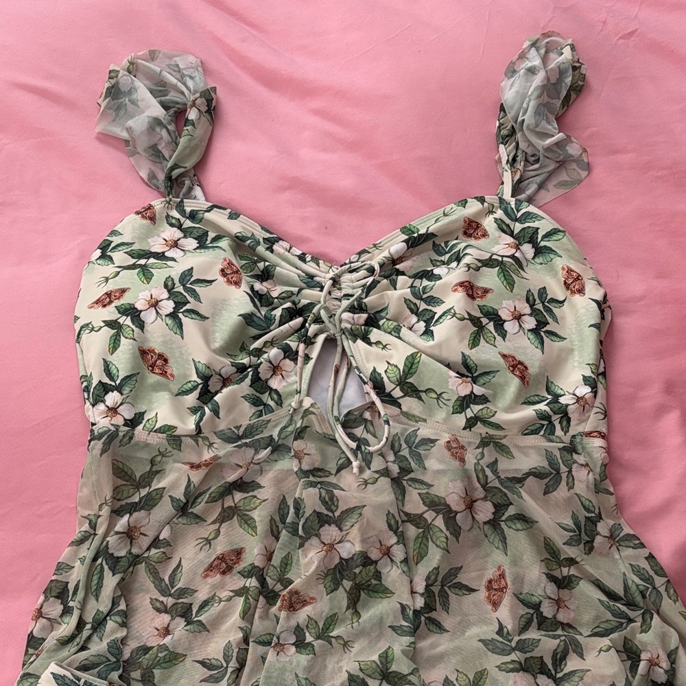 SHEIN Green Floral Tie-Front Women's Tankini Swim set